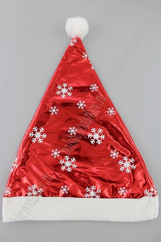 Новогодний колпак Деда Мороза со снежинками (12 шт) SF-1717, красный